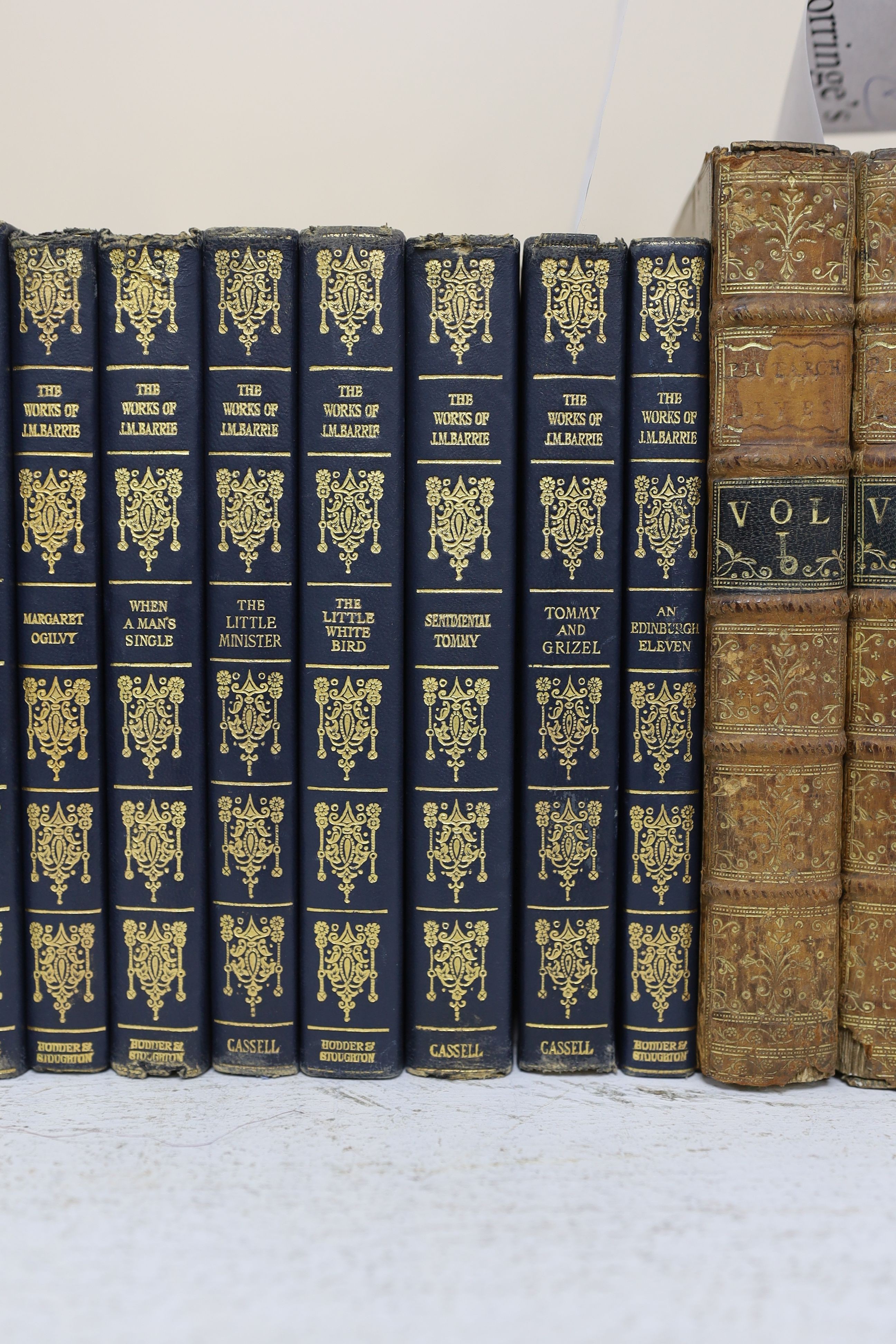 Barrie, J.M - The Plays (10 vols) and The Works (9 vols), uniformly bound in blue leatherette, with gilt lettered and decorated spines, Cassell & Company Ltd; London, 1928-30 (19 vols)